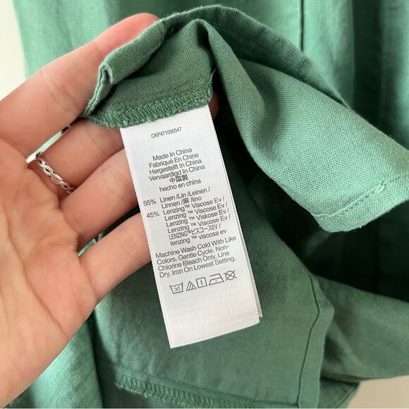 NWT Madewell Linen Margie Cap Sleeve Button Down Mini Dress in Green - Picture 10 of 10